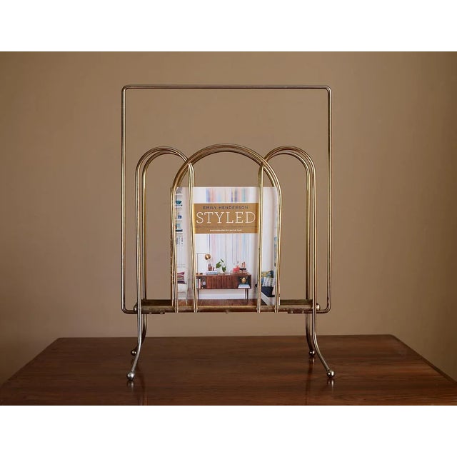 Mid-Century Modern 1950s Mid-Century Modern Brass Magazine Rack For Sale - Image 3 of 8