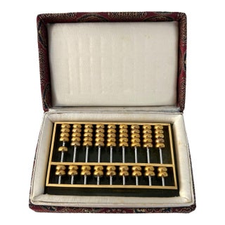 Vintage Chinese Brass & Onyx Petite Abacus For Sale