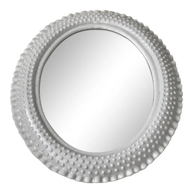 Vintage Faux Milk Glass Hobnail Oval Wall Mirror For Sale