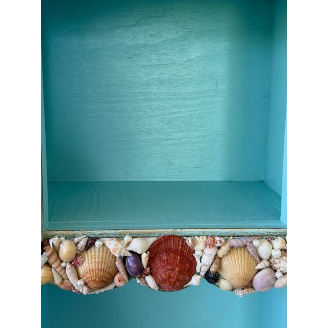 Mid 20th Century Vintage Grandfather Clock Bookcase With Seashell Mosaic Coastal Folk Art For Sale - Image 5 of 12