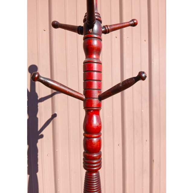 Wood 1900s Antique Hunzinger Mahogany Hat & Coat Rack Hall Tree For Sale - Image 7 of 15