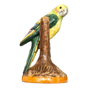 Vintage Italian Majolica Ceramic Parrot Figurine Hand Painted Made in Italy Bird on Branch