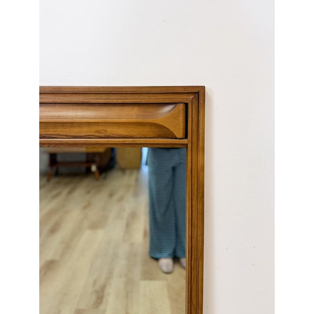 Wood Vintage MCM Walnut Wood Mirror, Bowtie Detail Rectangle Wall Mirror Mid Century For Sale - Image 7 of 8