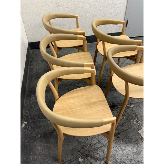 West Elm West Elm Irvine Sand Leather Dining Chairs, Set of Six For Sale - Image 4 of 12