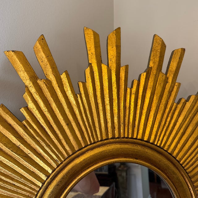 Vintage Gilded Gold Sunburst Wall Mirror For Sale - Image 4 of 9