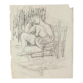 Nude - Original Pencil on Paper by Jeanne Daour - 20th Century 20th Century For Sale