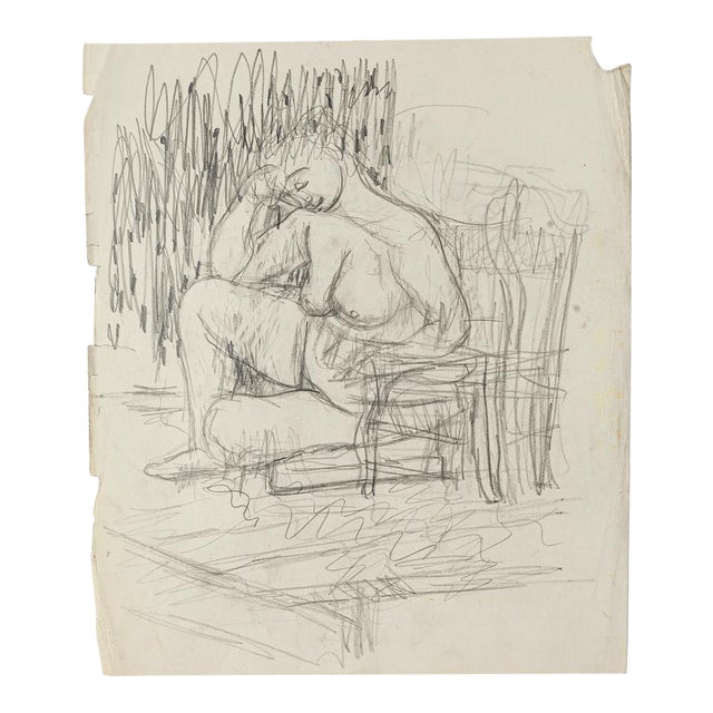 Nude - Original Pencil on Paper by Jeanne Daour - 20th Century 20th Century For Sale