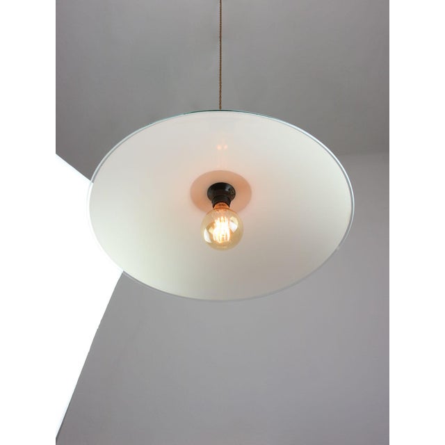 Metal Mid-Century Italian Saucer Glass and Brass Pendant Lamp For Sale - Image 7 of 16