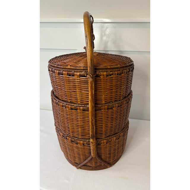 Wood 1950 Chinese 3 Tier Large Wedding Basket For Sale - Image 7 of 12