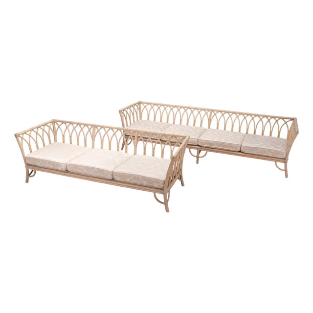 Pair of McGuire Organic Modern Rattan Cathedral Sofas 7 Ft 9 Ft For Sale