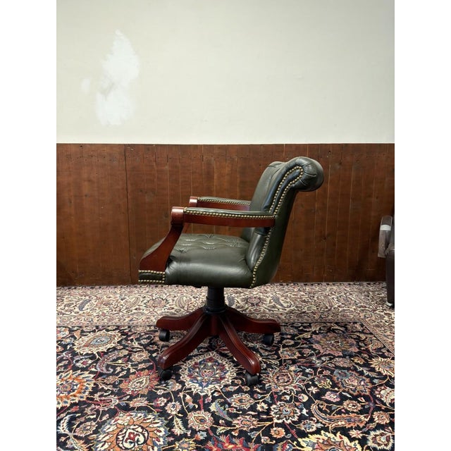 English Green Chesterfield Office Chair For Sale - Image 3 of 9