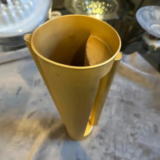 1970s Modern Gilted Metal Sculptural Italian Design Jug Vase For Sale - Image 15 of 16