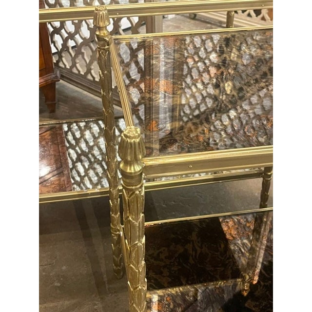 Italian Gilt Bronze Bagues Manner Side Tables With Eglomise’ Mirror Tops For Sale In Dallas - Image 6 of 7