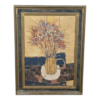 Vintage Framed Floral Still Life Painting by Marek Halter For Sale