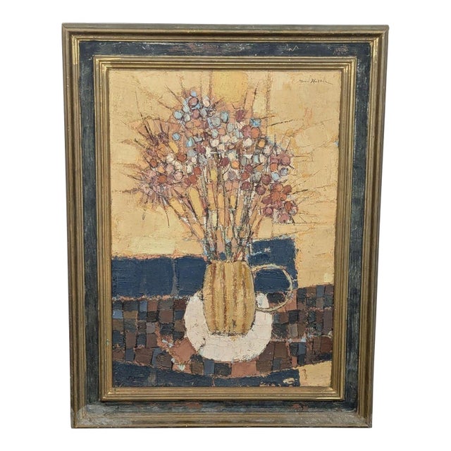 Vintage Framed Floral Still Life Painting by Marek Halter For Sale