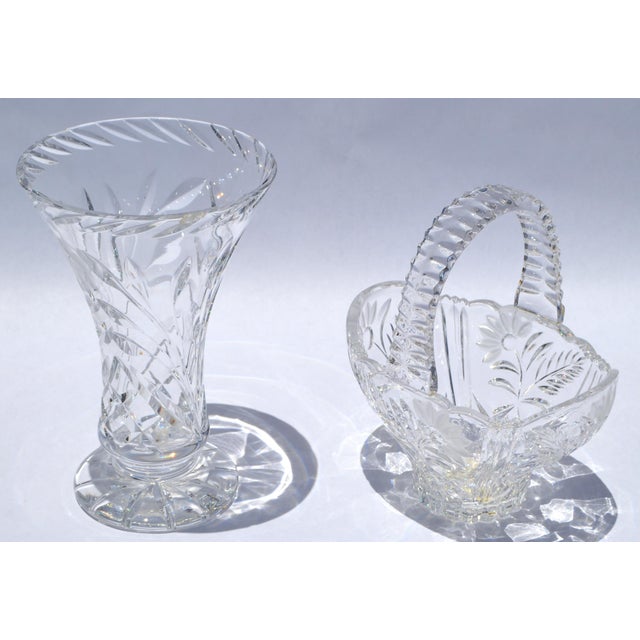 1960s West Germany Handmade Crystal Bride Princess Basket Etched 24% Lead Crystal Glass For Sale - Image 13 of 13