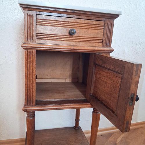 French Oak Side Table with Marble Top, 1900s For Sale - Image 11 of 15