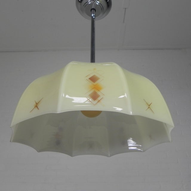 Art Deco Pendant Lamp with Glass Decagonal Shade, 1930s For Sale - Image 17 of 18