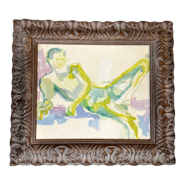1970’s Abstract Male Nude Figure Watercolor Painting For Sale