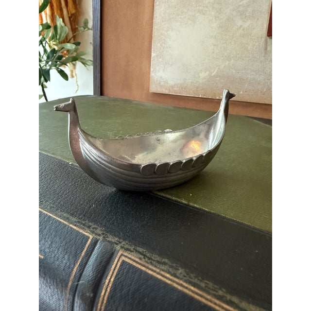 1950s Just Andersen Danish Pewter Viking Ship Dish | Scandinavian Trinket Catchall Desk Decor For Sale - Image 5 of 11