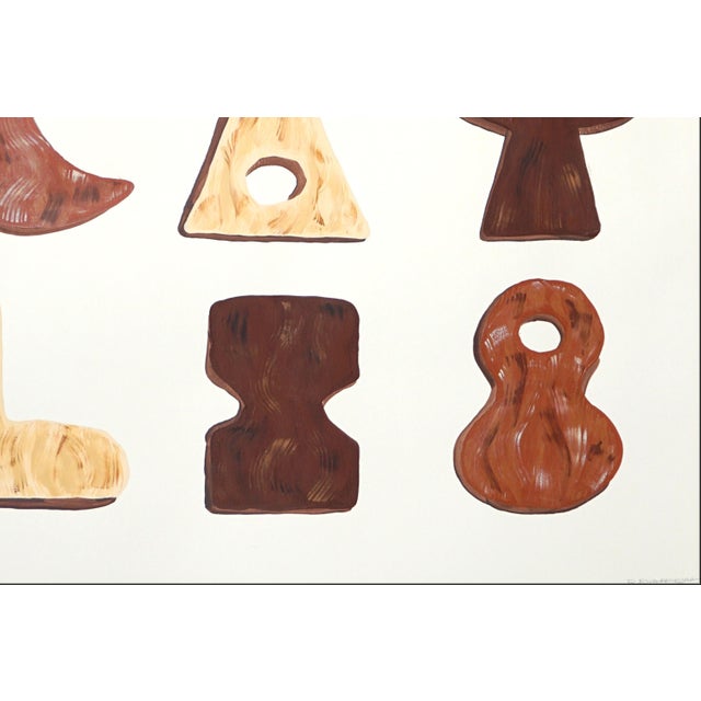 2026, Tribal Triptych, Original Painting of Wooden Tools, Acrylic Paint on Watercolor Paper, Earth Tones For Sale - Image 10 of 11