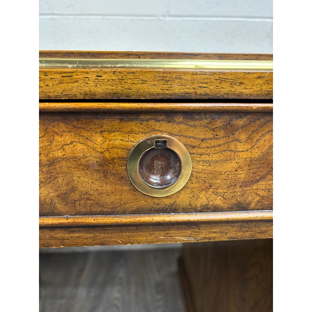 Vintage Drexel Et Cetera Campaign Style Burl Wood Tooled Leather Executive Desk For Sale - Image 10 of 13