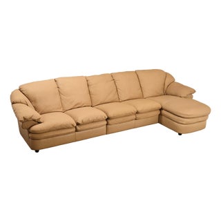 Italian Made Leather Sectional Sofa With Chaise For Sale