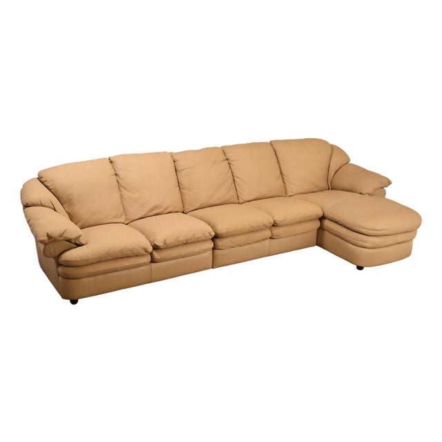 Italian Made Leather Sectional Sofa With Chaise For Sale