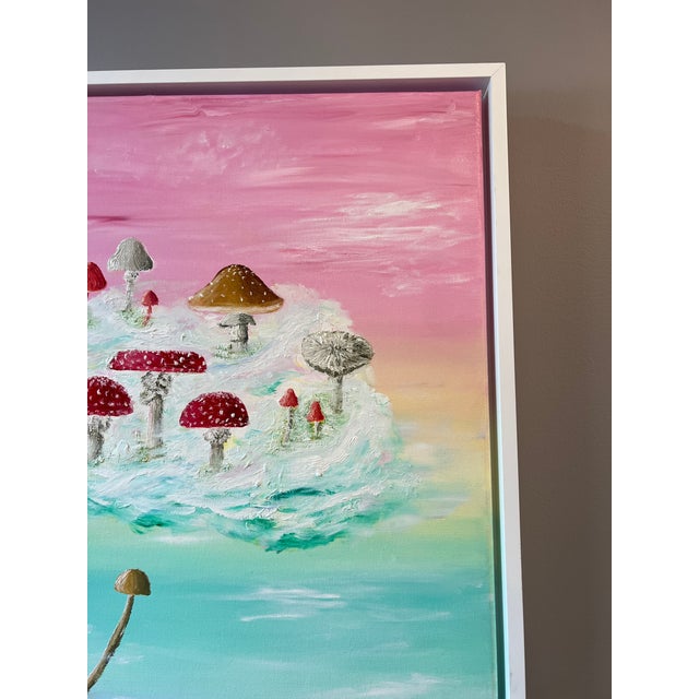 2020s "Toadstool Ascension" Original Oil Surrealist Painting, Framed For Sale - Image 5 of 5
