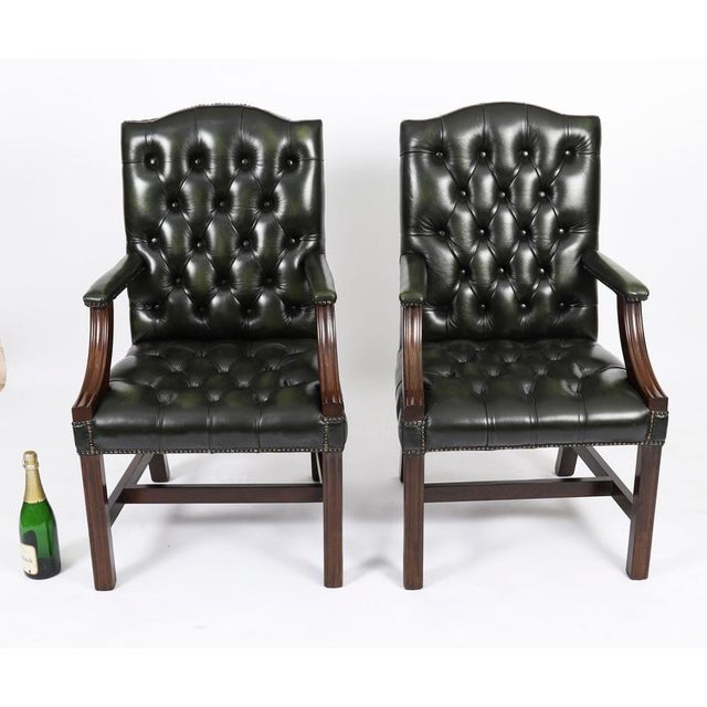 Vintage English Green Gainsborough Leather Desk Chairs, Set of 2 For Sale - Image 14 of 15