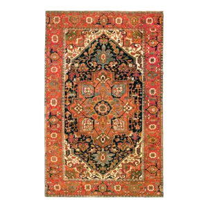 Antique Persian Serapi Oriental Carpet, in Room Size, with Central Medallion