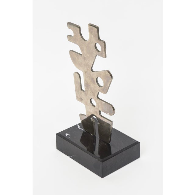 Vintage Abstract Steel Cubist Sculpture on Black Veined Marble Base, 1990 For Sale - Image 4 of 12