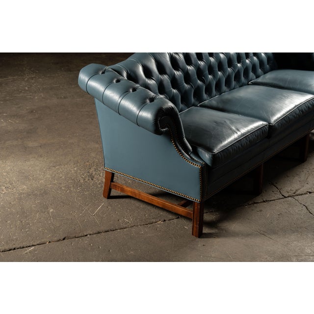 Vintage Tufted Leather Chesterfield Sofa in Blue For Sale - Image 11 of 16