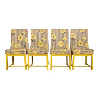 Dorothy Lerner Mid Century Yellow Frame Custom Upholstered Dining Chairs - Set of 4 For Sale