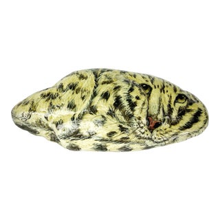 Hand-Painted Tiger Art Stone Sculpture Signed "Lisa" | One-of-a-Kind Wildlife Decorative Object For Sale