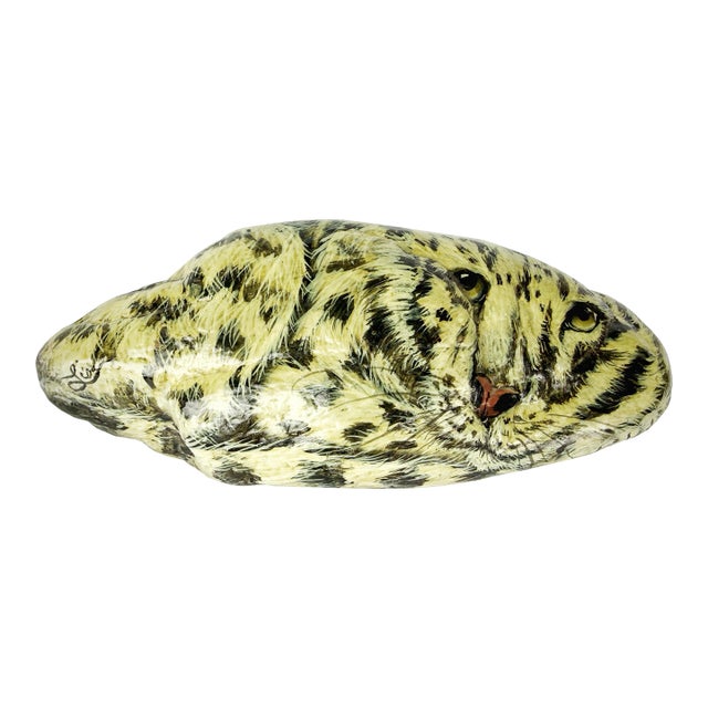 Hand-Painted Tiger Art Stone Sculpture Signed "Lisa" | One-of-a-Kind Wildlife Decorative Object For Sale