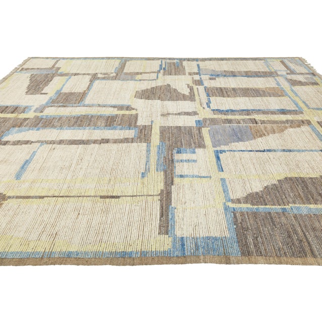 10 X 13 Modern Moroccan Wool Rug With Abstract Geometric Design, Earthy Tones For Sale - Image 4 of 11