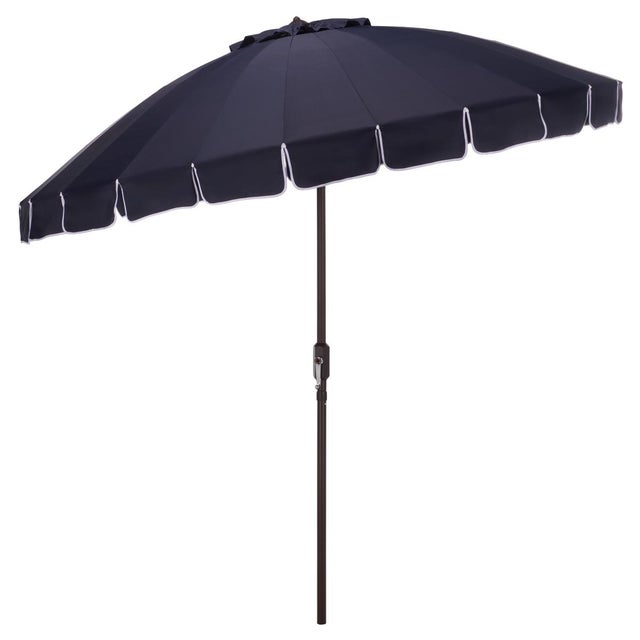 Metal Panza 9 Ft Crank Umbrella, Navy/Brown Pole For Sale - Image 7 of 8
