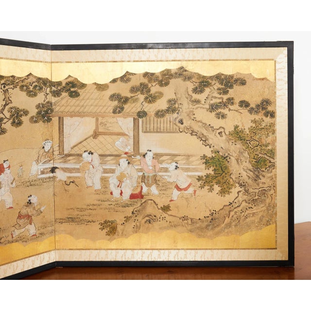 19th Century Japanese Edo Screen Kano School Garden Terrace For Sale - Image 4 of 12