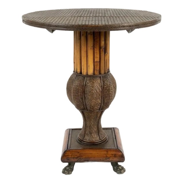 1980s Burnt Bamboo Drop-Leaf Table With Brass Claw Feet - Maitland-Smith Attributed For Sale