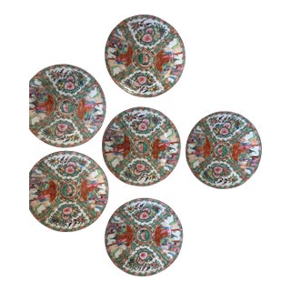 Mid 19th Century Chinese Porcelain Rose Medallion Dinner Plates- Set of 6 For Sale