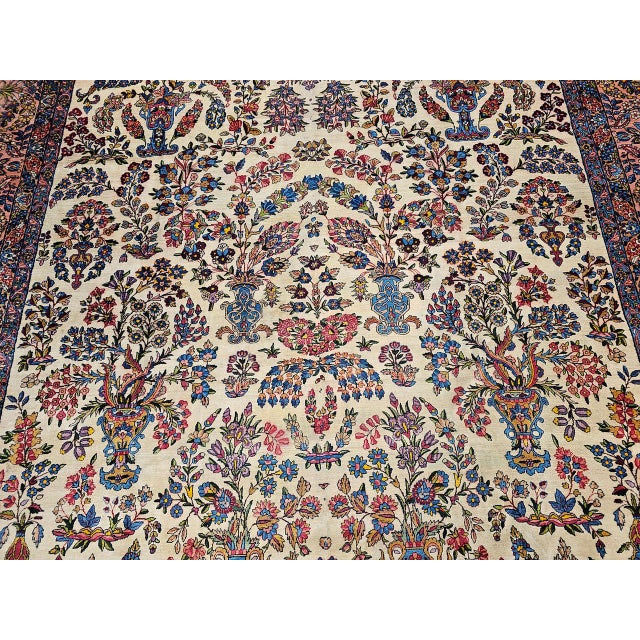 Antique Oversized Persian Kerman Lavar Rug, Hand-Knotted Wool, Allover Floral Vase Pattern, Ivory & Pink, 11’ X 20’ For Sale - Image 14 of 18