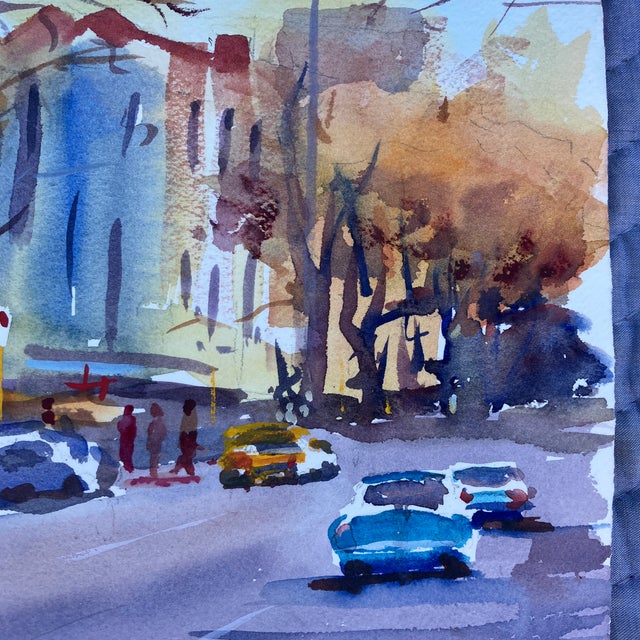 Impressionist 1980’s Original Philadelphia Street Scene Watercolor Painting Double Sided For Sale - Image 3 of 4