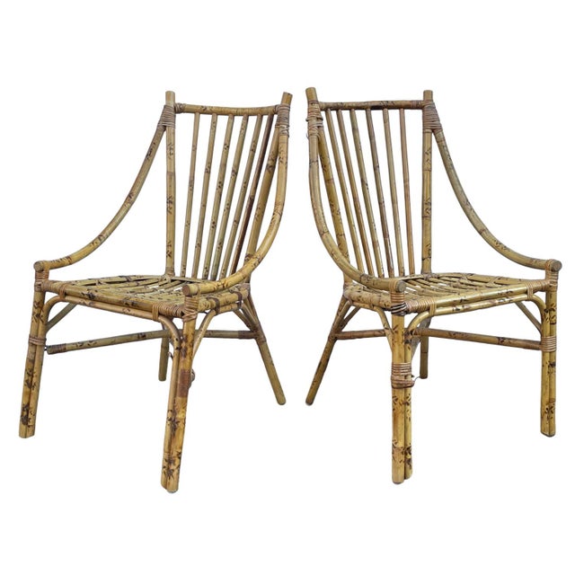 1970s Vintage Sculptural Rattan Bamboo Side Chair-A Pair For Sale - Image 5 of 5