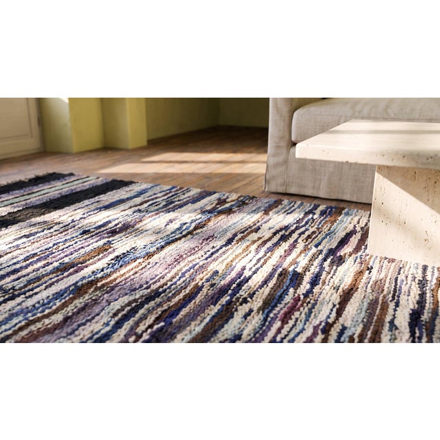 1940s Multicolor Stripe Antique American Rag Rug 3' 4" X 6' 4" Hand Knotted Wool Carpet For Sale - Image 9 of 10