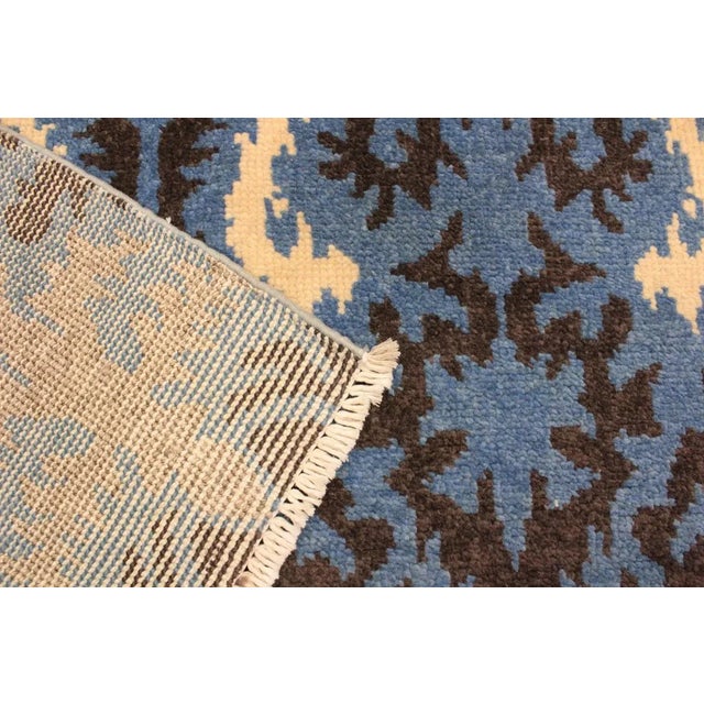 Textile 1990s Shabby Chic Modern Lt. Blue/Charcoal Wool & Viscous Rug - 4'1 X 5'8 For Sale - Image 7 of 8