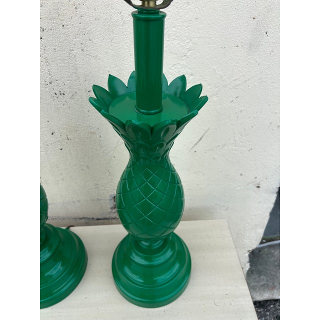 Vintage Metal Pineapple Green Lacquered Table Lamp - Pair | Chairish