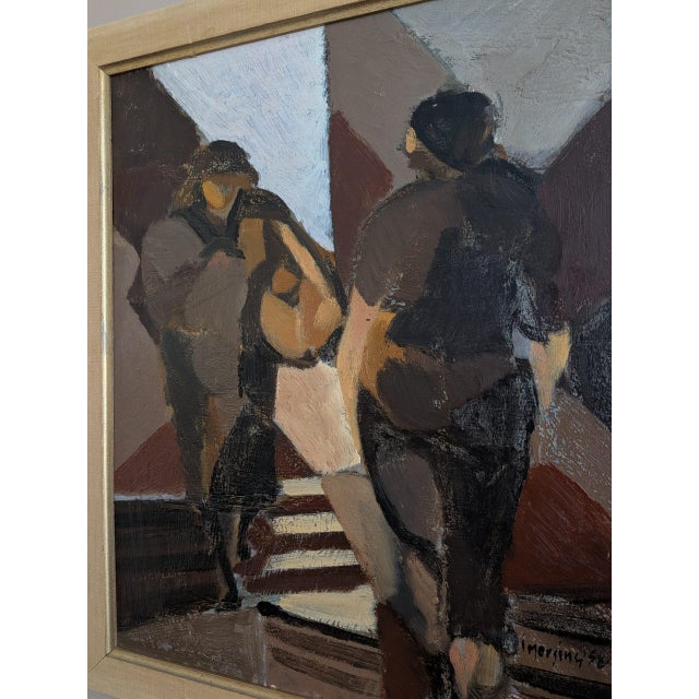 Brown 1958 Mid-Century Modern 'Crossing Paths' Vintage Abstract Figurative Oil Painting by Swedish Artist Ivar Morsing (1919-2009), Framed For Sale - Image 8 of 9