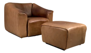 Set of DS 47 Armchair and Ottoman in Buffalo Leather from de Sede, Switzerland, 1970s, Set of 2