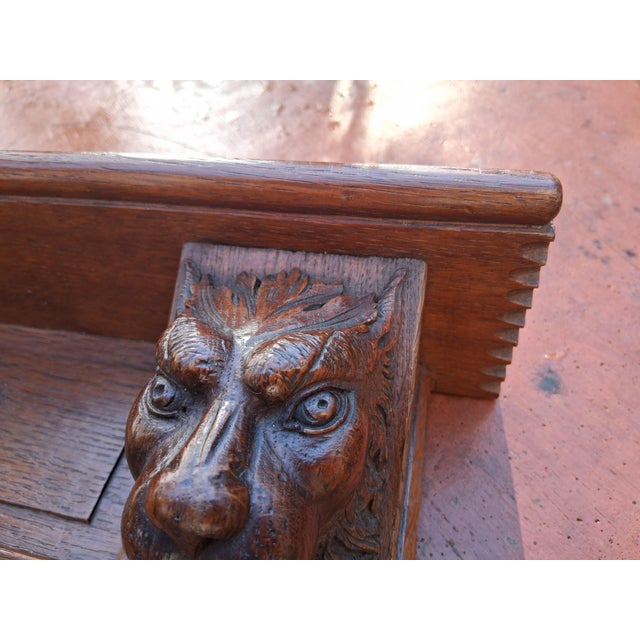 Wood Wall Shelf in Oak with Lion Heads and Hooks For Sale - Image 7 of 15
